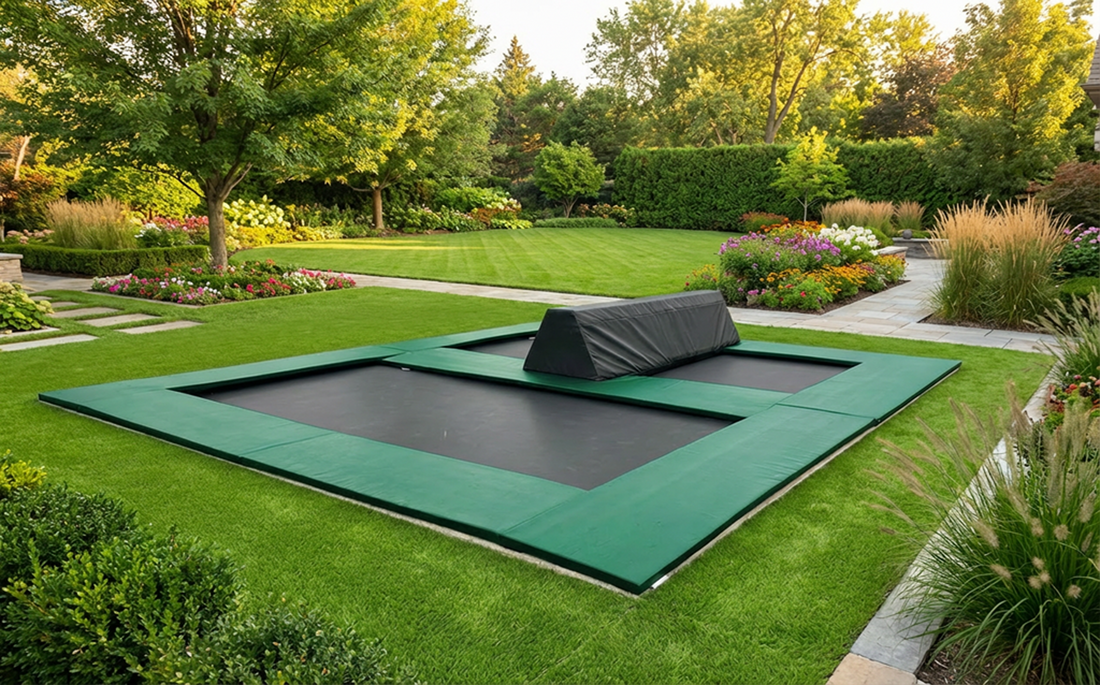 In ground trampoline in backyard