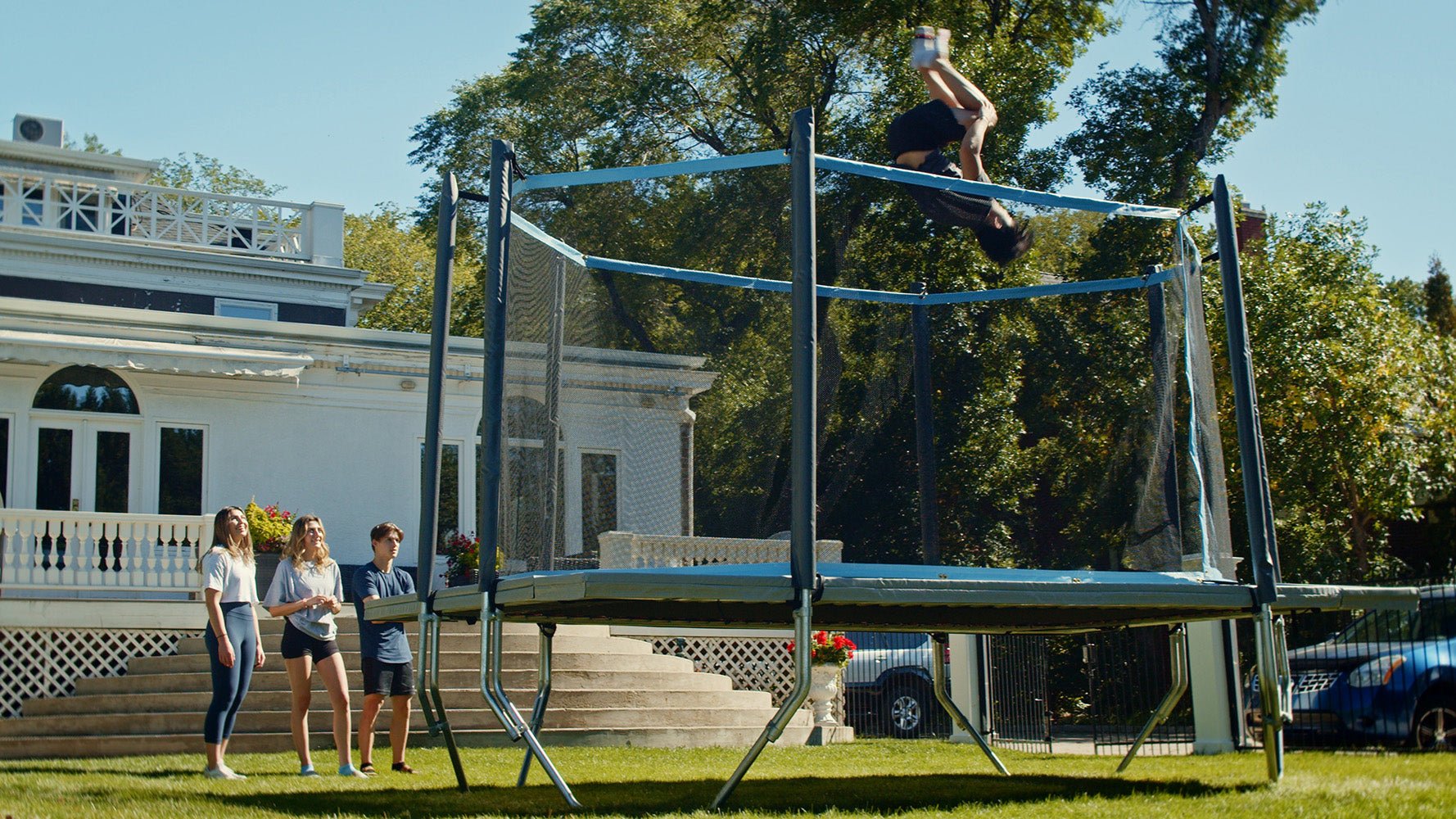 Flip on a trampoline