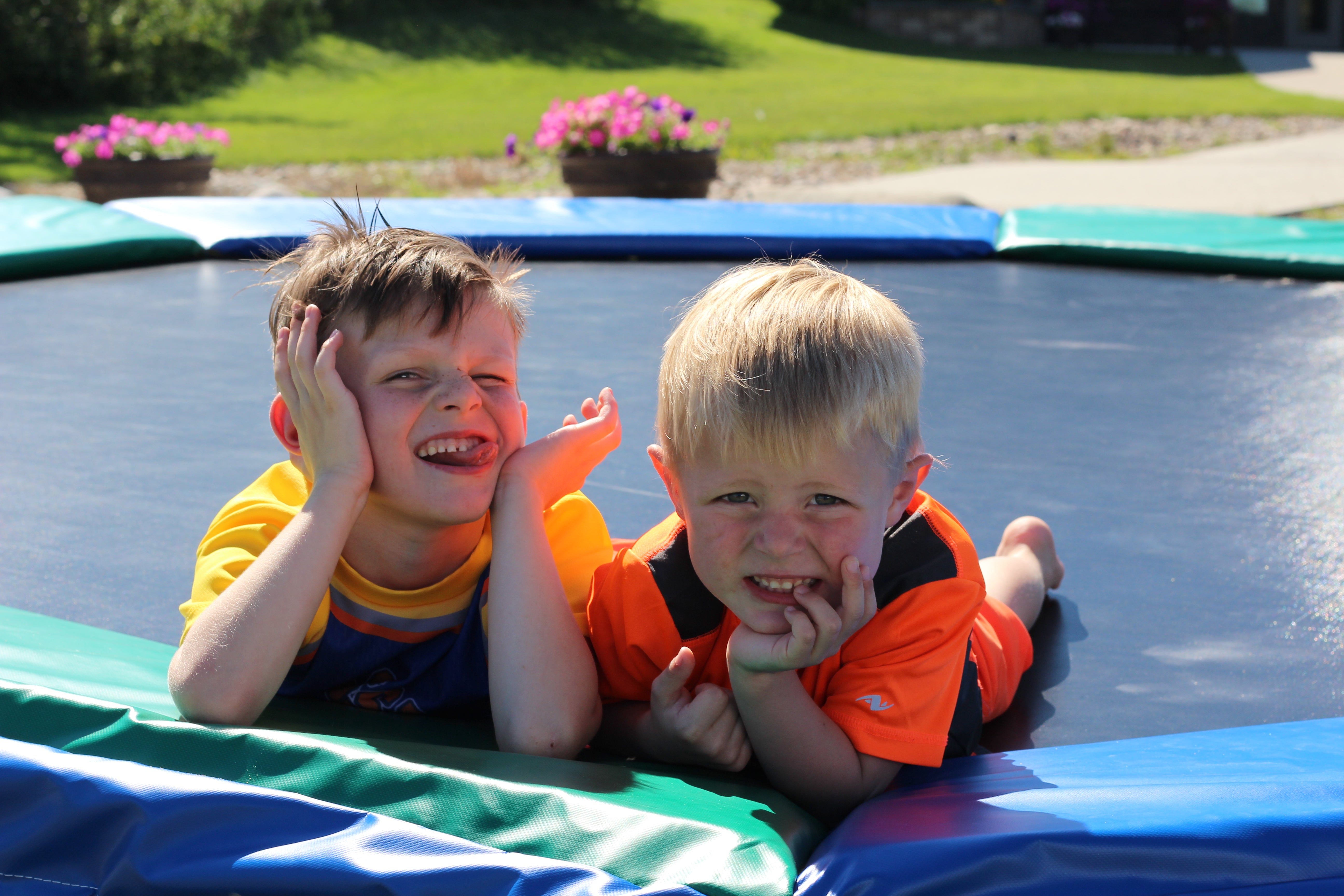 Kids on octagon trampoline